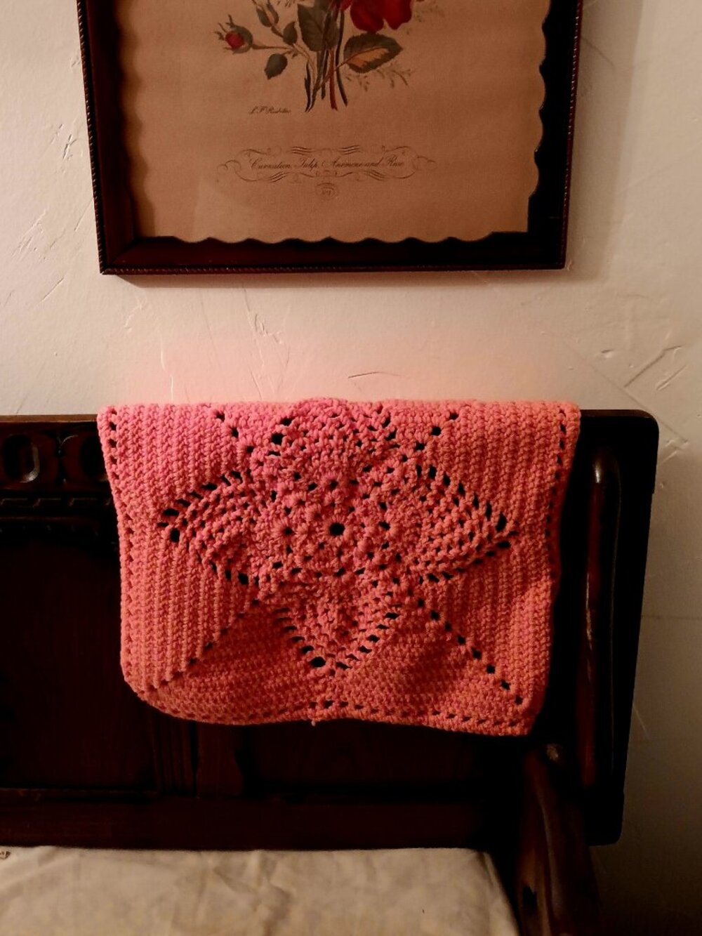 Handmade pink crocheted 14" square doily ~ Pineapple Motif